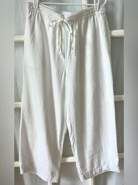 DKNY Pure White Linen Blend Wide Leg Crop Pants Drawstring Medium